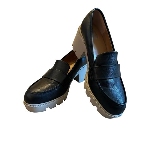 Dolce Vita Black/Tan Chunky Platform Lug Sole Heeled Loafers Size 8.5 Streetwear - Picture 1 of 4